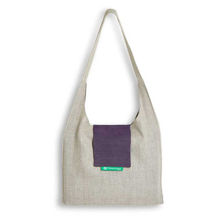 Sac en lin naturel avec rabat violet, élégant et écologique – couleur Naturel/Violet

