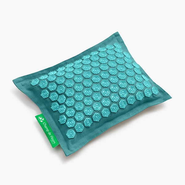 Coussin d’acupression turquoise avec lotus turquoise Champ de Fleurs, pour un soulagement harmonisé et tonique – couleur Turquoise/Turquoise



